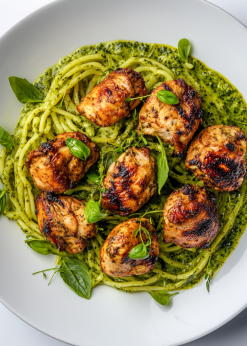 roasted chicken over pesto pasta 117c66d4