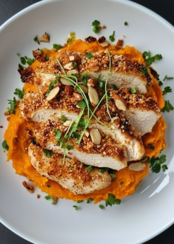 almond chicken with sweet potato puree 5ccc0acb